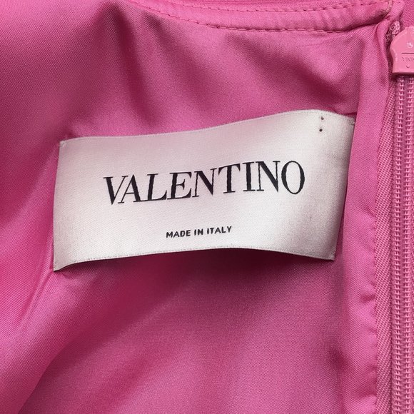 VALENTINO BUBBLEGUM PINK RUFFLED DETAIL SLEEVELESS WOOL CREPE DRESS - Picture 4 of 5